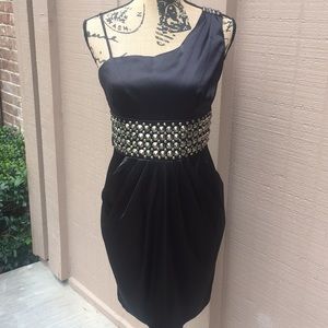 Sz 6 Corey P Black Silk Studded Mini Dress